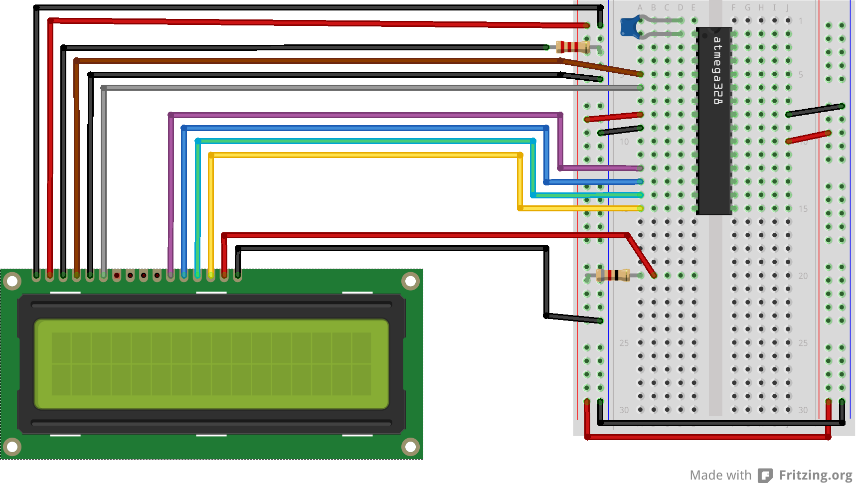 Câblage LCD vers ATmega328p